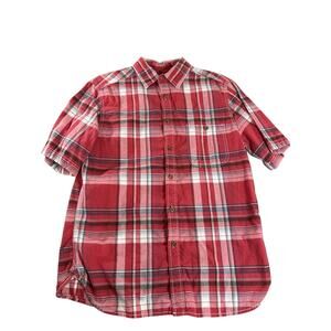 Size Medium - 100% Cotton- red white short sleeve casual button down - mens